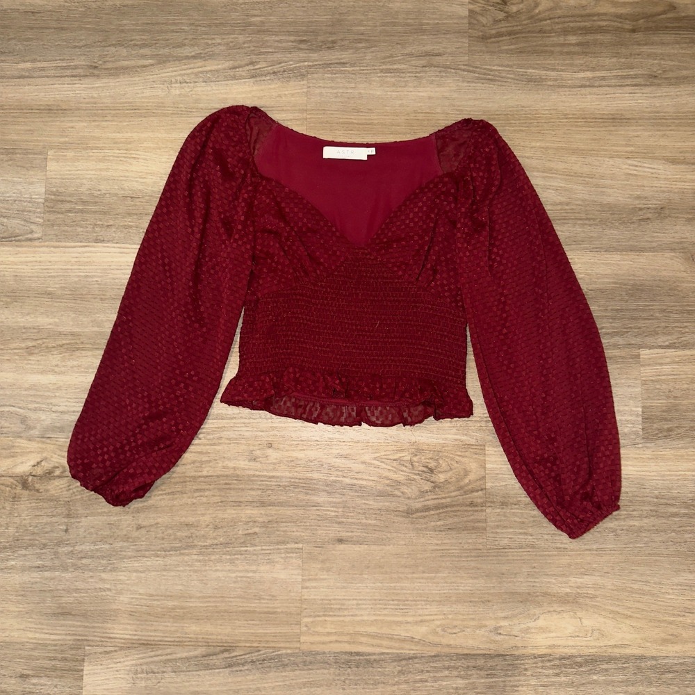 ASTR The Label Wine Red Clip Dot Smocked Crop Top Sweetheart Neck AT17189 Mens M